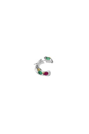 KAKURU Jewelry / Σκουλαρίκι Jacket Fovos με ασημένια και κίτρινη χρυσή Κ18 κοκκίδωση, σμαράγδια και ρουμπίνια