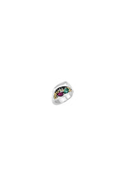 KAKURU Jewelry / Δαχτυλίδι Fovos με με ασημένια και κίτρινη χρυσή Κ18 κοκκίδωση, πράσινο σμαράγδι και ρουμπίνι