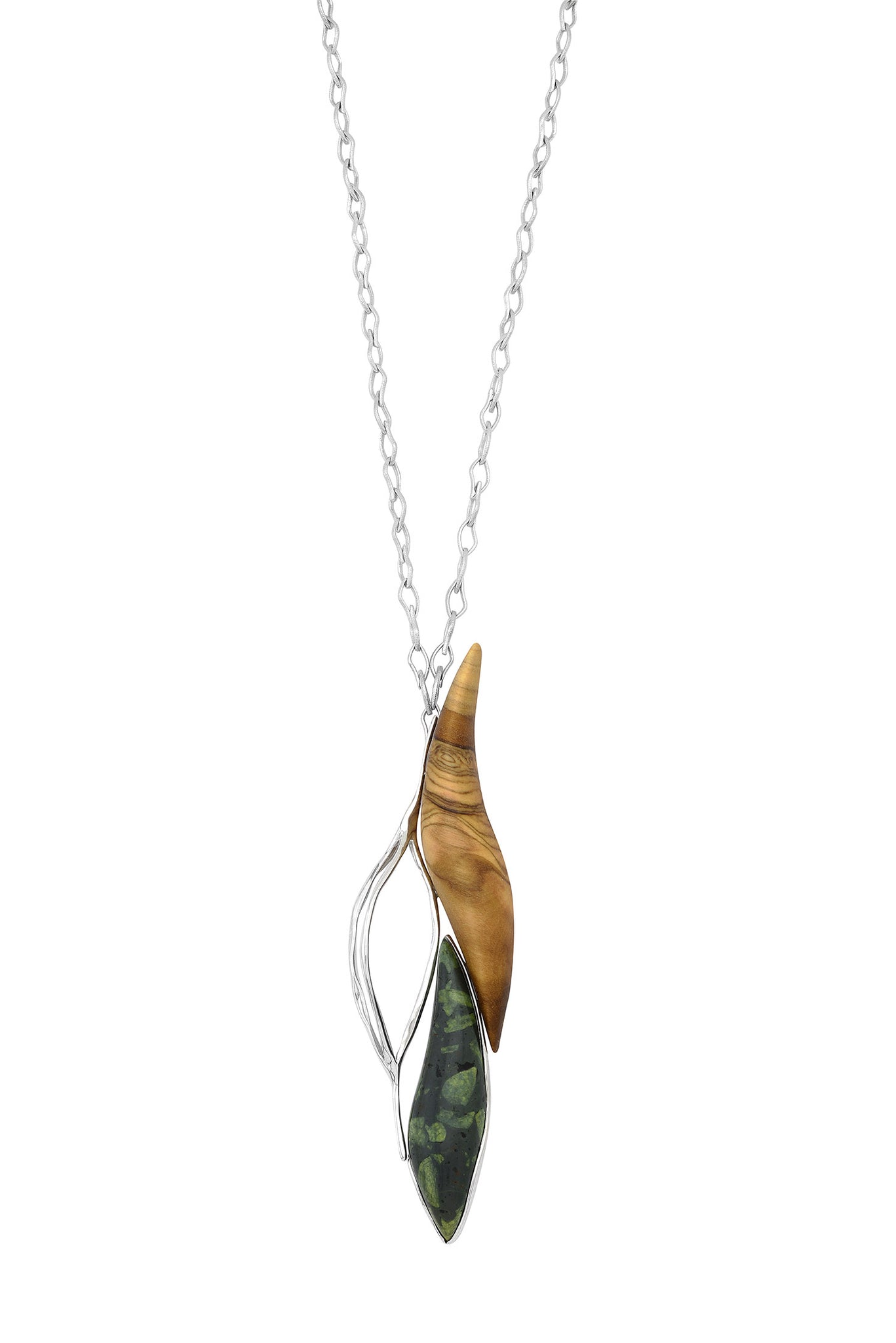 Kelyfos Necklace with Kakuru Chain, Krokeatis Lithos and Olive Wood