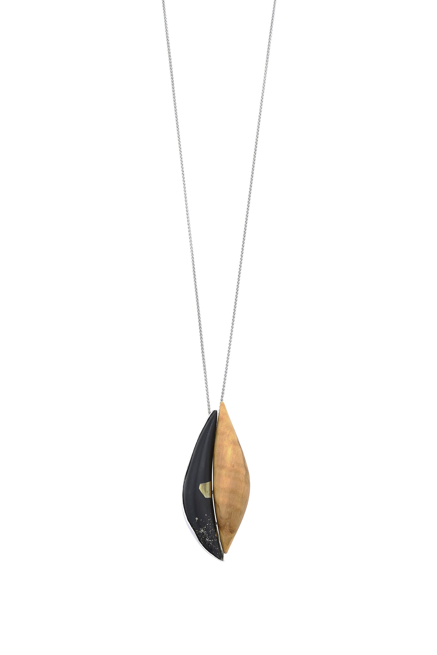 Enosis Collection Necklace with Slade Pyrite and Olive Wood