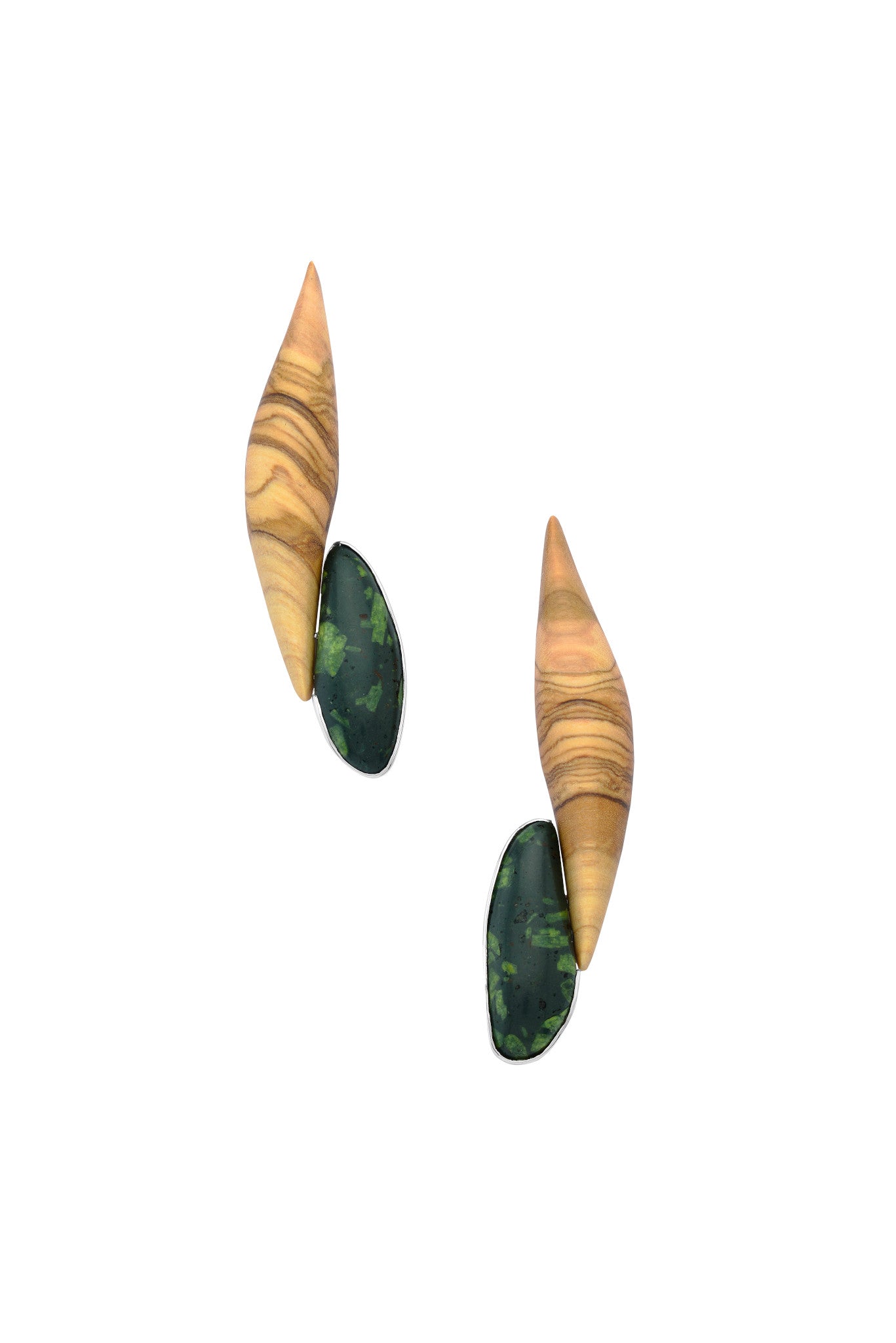 Enosis Large Olive Wood/ Stone Earrings